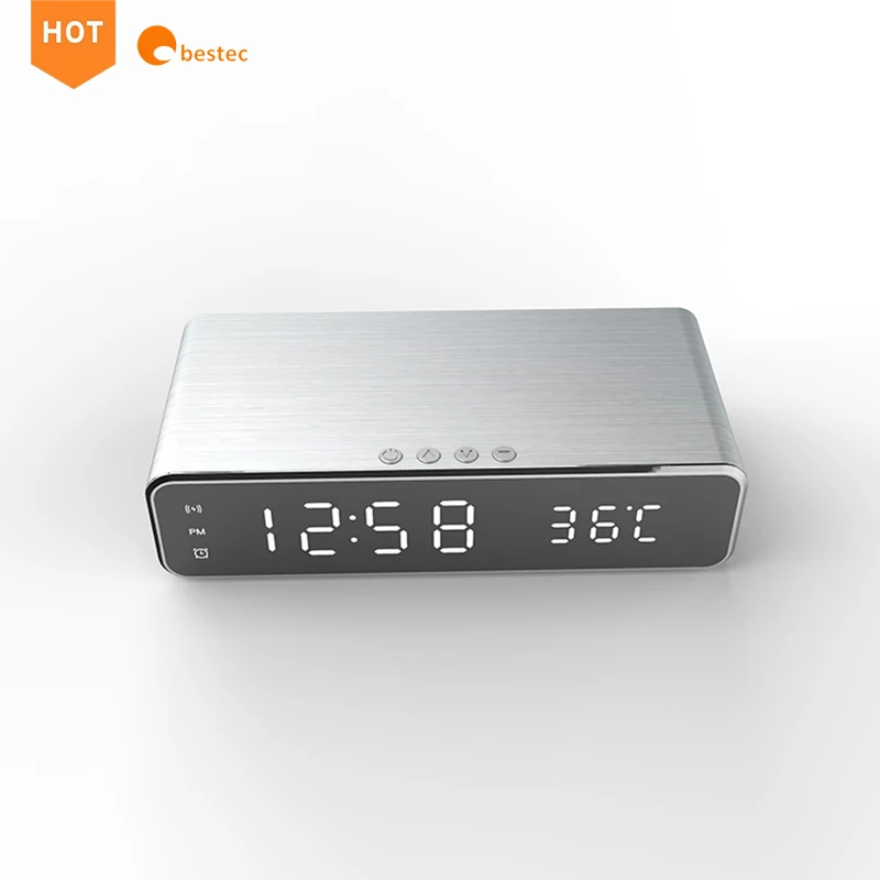 Multi-Function qi Wireless Charger with Desktop LED Digital Thermometer Clock and Time memory for Bedroom,Table