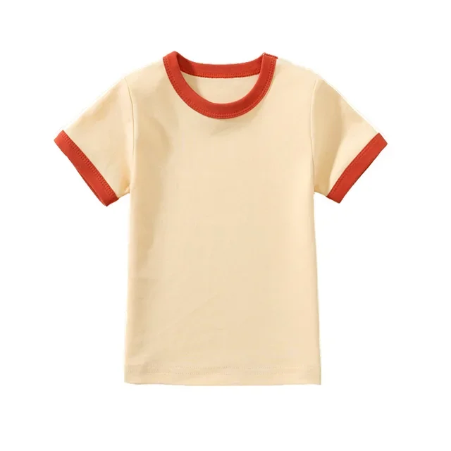 Oem Custom Nice Texture Ringer Contrast Color 180-210g Cotton Plain Crew Neck Tee Children Kids T-shirt O-neck Solid Unisex