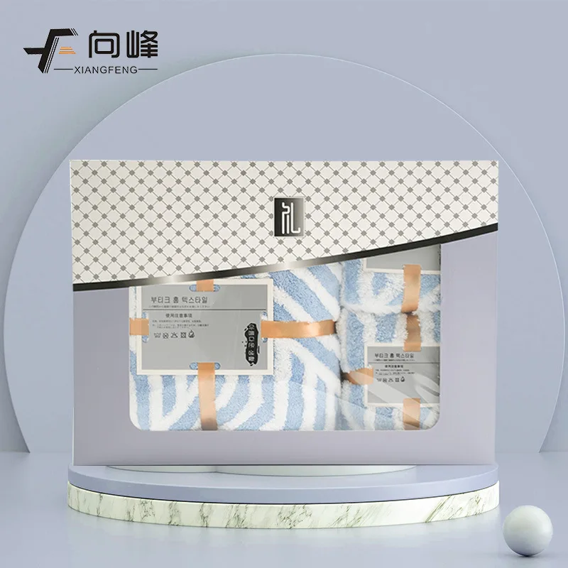 Wholesale abstract texture  microfiber towel set Coral fleece wash cloth Soft absorbent microfiber towel set  gift box towel set