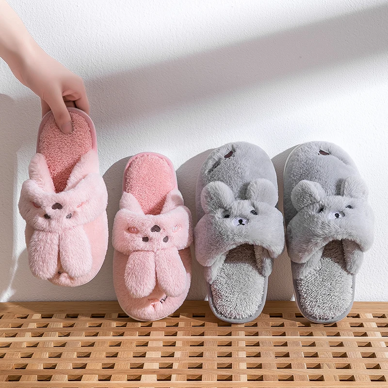 2022 trend cute rabbit warm cotton fluffy cotton home women couple slippers
