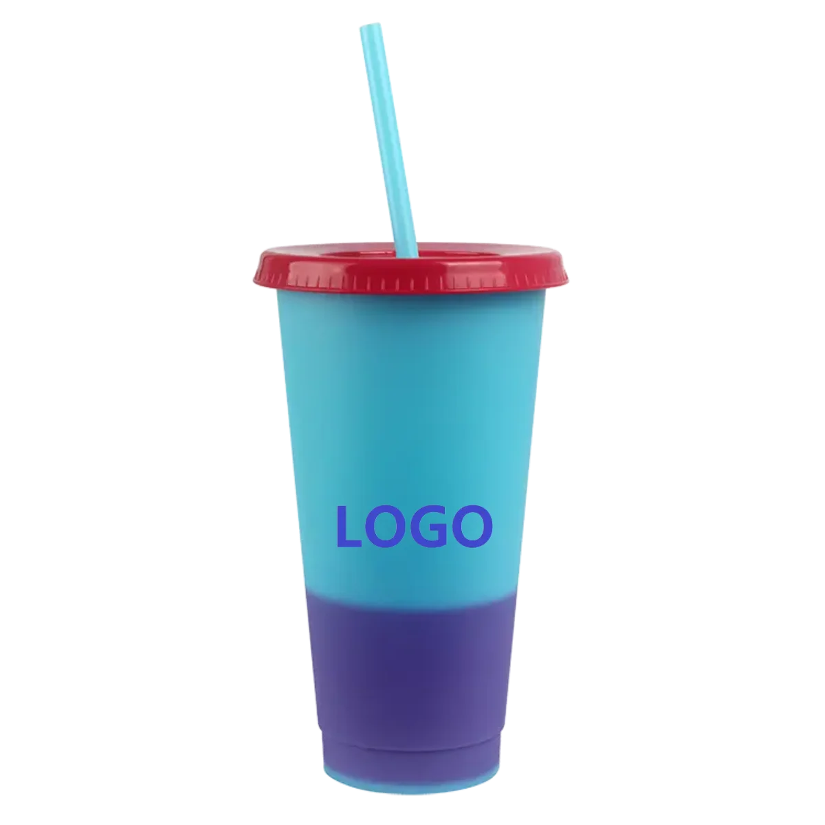 Bpa Free custom 16 24 oz colored Plastic coffee magic tumbler reusable cold water color changing cup with lids and straws