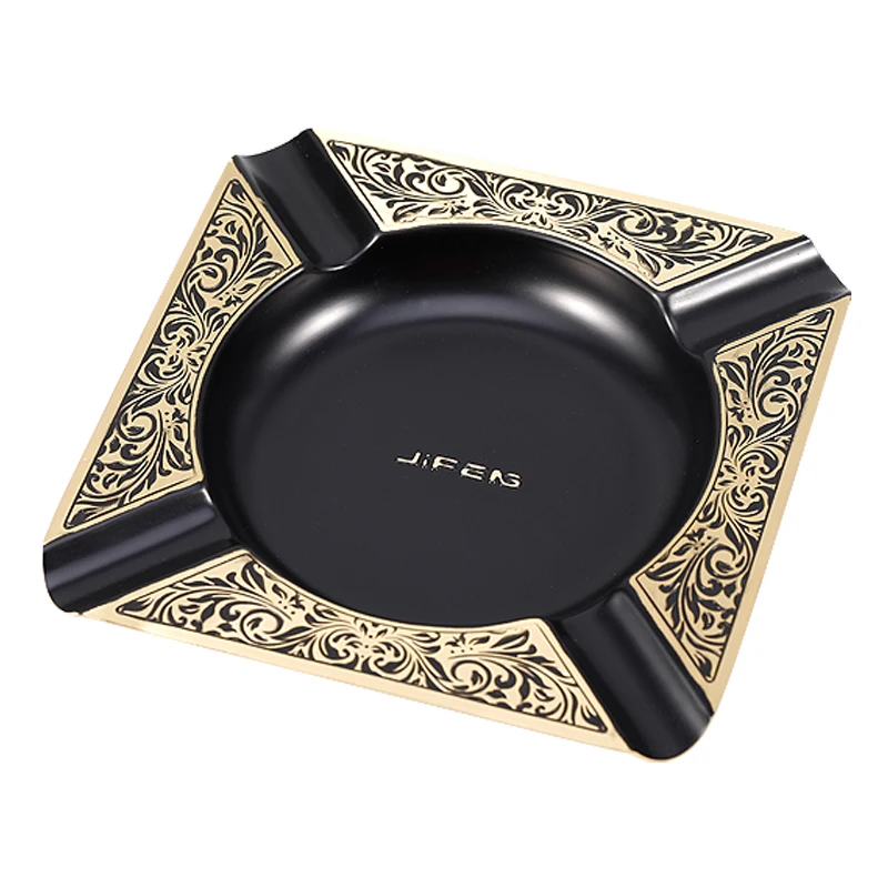 JIFENG JF-3034 легко очищается латунная металлическая квадратная форма 4 слота Офисная пепельница для сигар наружного и внутреннего пользования
