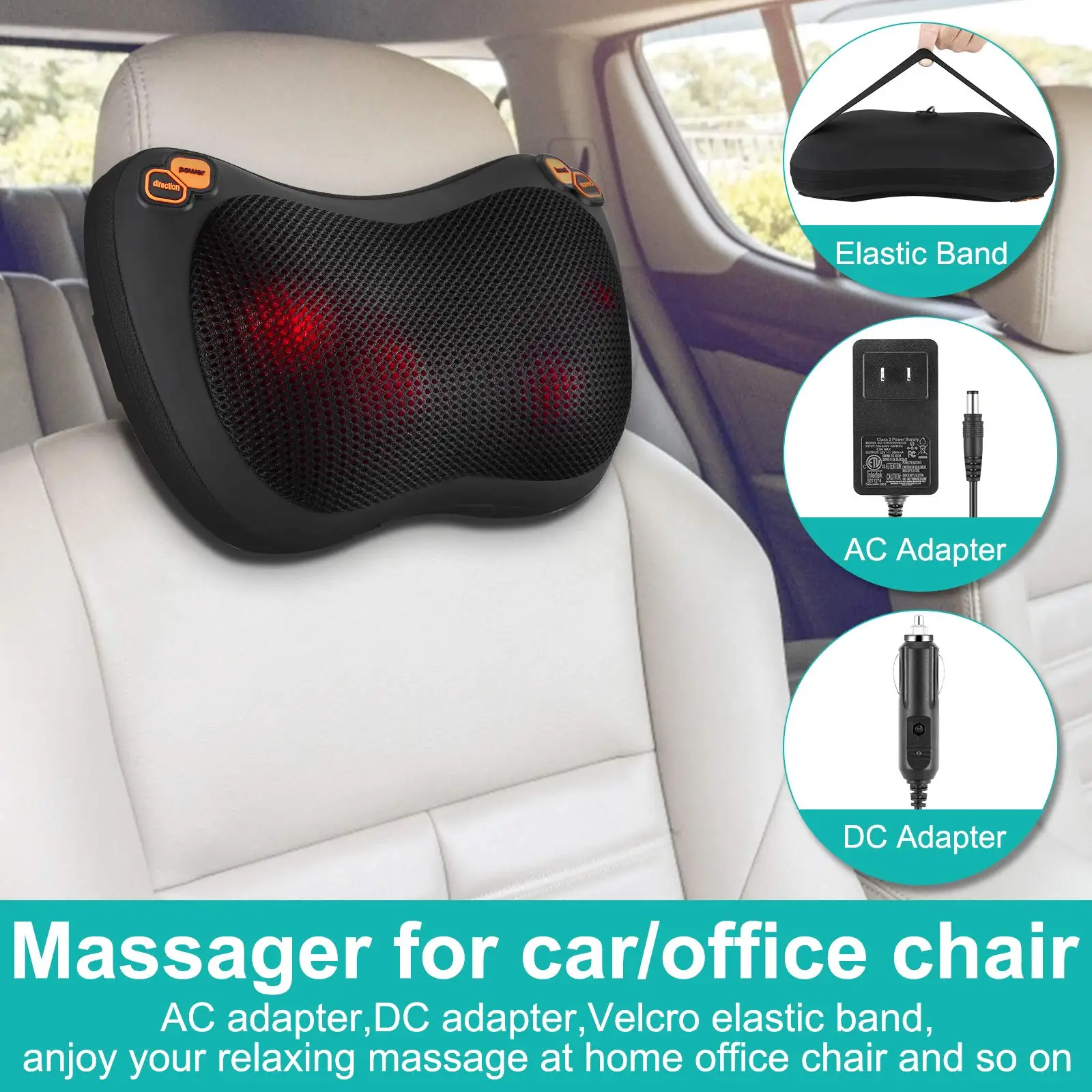 Massage neck pillow is specially designed for car seat heating massage pillow 8 roller deep kneading massager