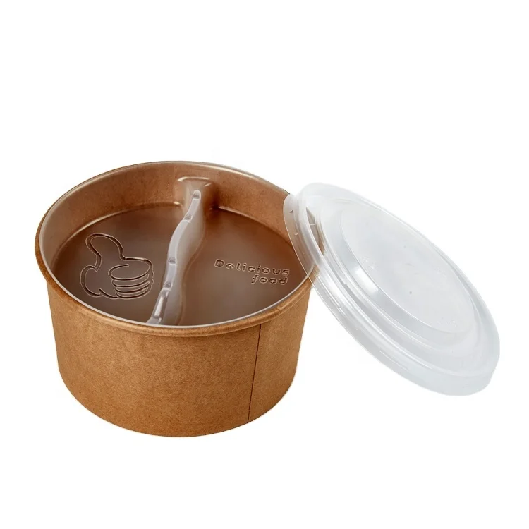 Wholesale 500 Kraft Salad Bowl Containers Custom Disposable Kraft Paper Salad Bowl With Lids