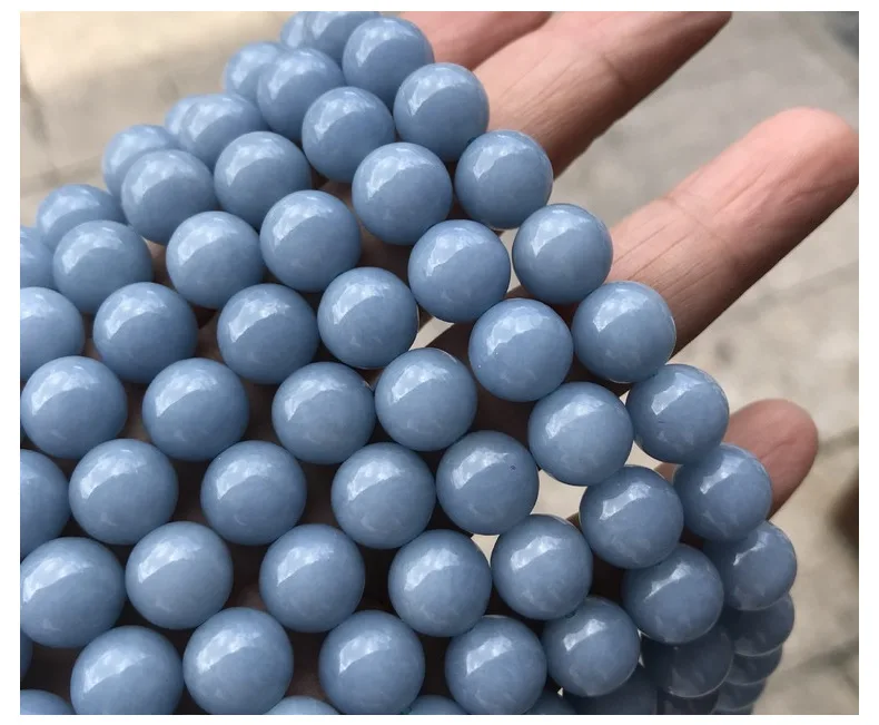 High Quality Natural Stone Jewelry Polish Loose Round Bead Blue Angelite
