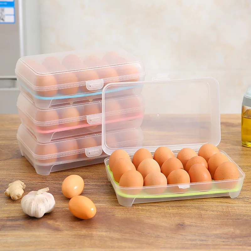 Egg Box Kitchen Refrigerator Transparent Plastic Box Clamshell 15 Compartment Storage Fresh-Keeping Box Egg Tray