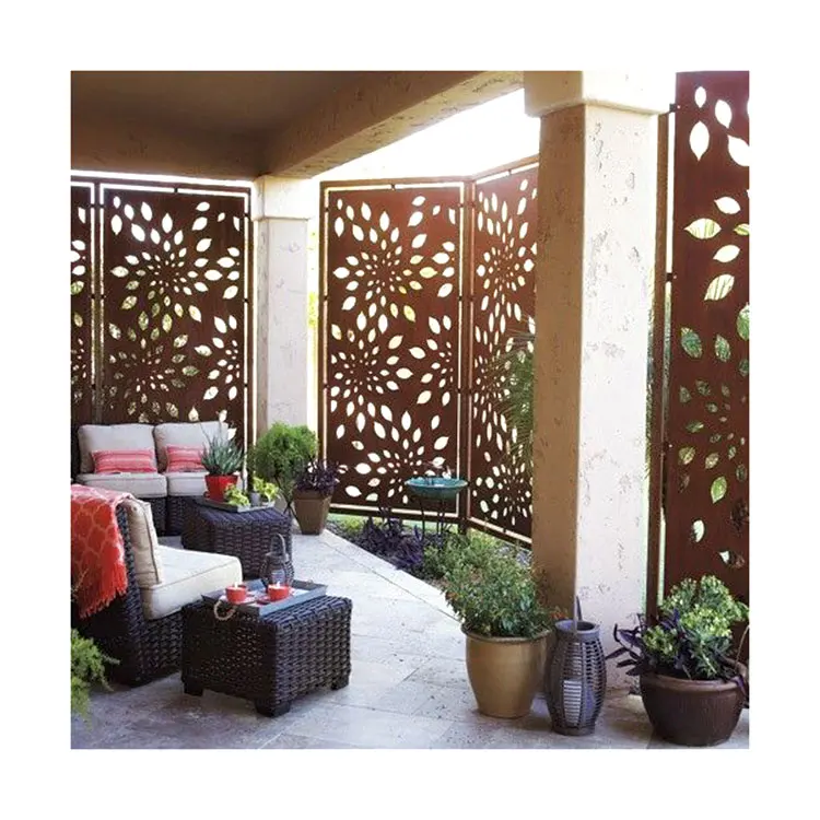 Customized Outdoor Decoration Laser Cutting Corten Steel Plate Garden Sculpture Fence Panel  Powder Coated Metal Garden Fence