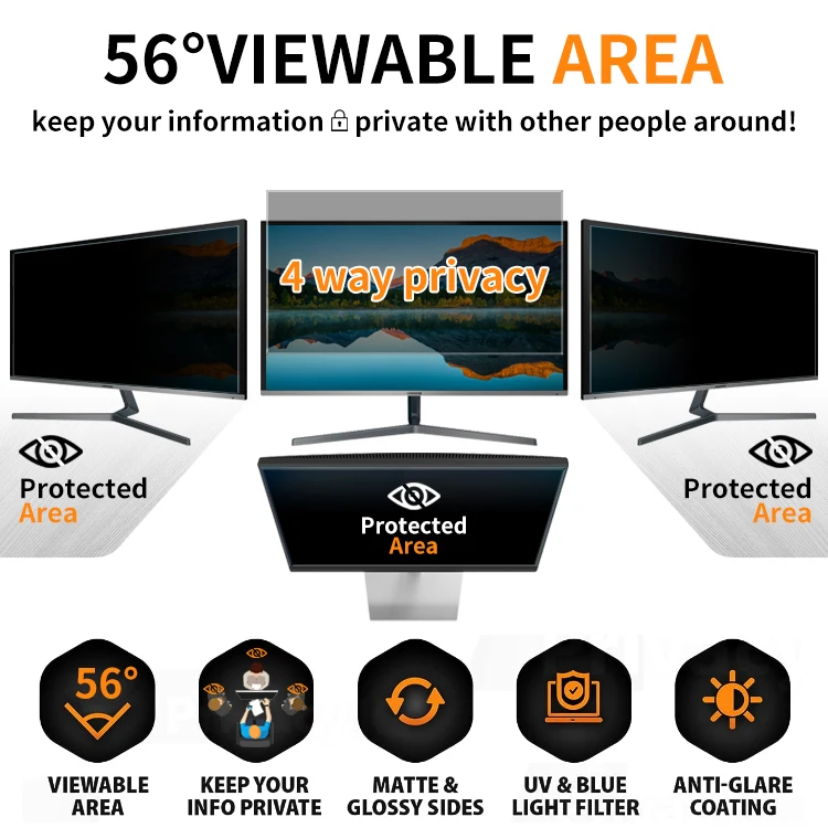NANOBLIND Anti Glare Privacy Filter Screen Protector 4 Sides Privacy Widescreen Desktop For Dell 23.6 Inch Monitor 16:9 Aspect