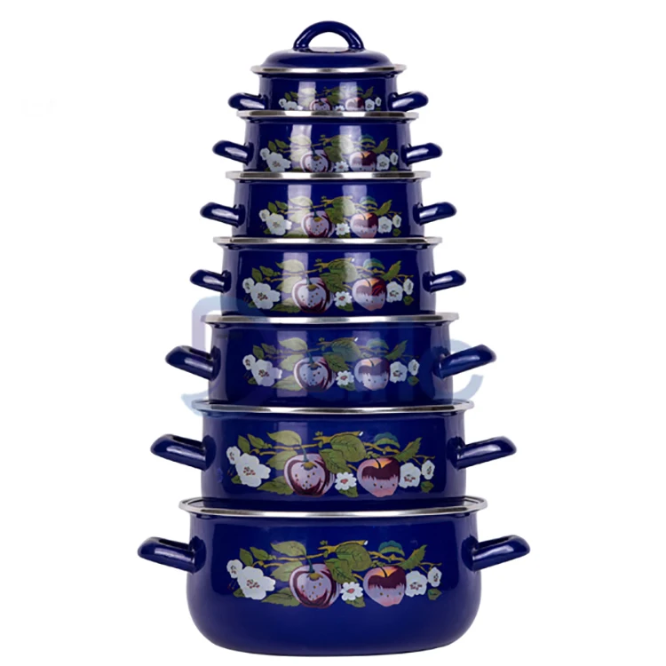 Custom Color Surgical Steel Camping Pots Set Kitchen Enamel Cookware Set For Home Cooking