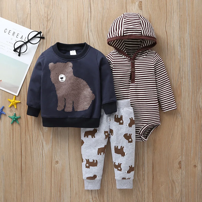
Baby Clothing Set Boys Romper Long Pants Hoodie 3Pieces Suit Infant Outfits 