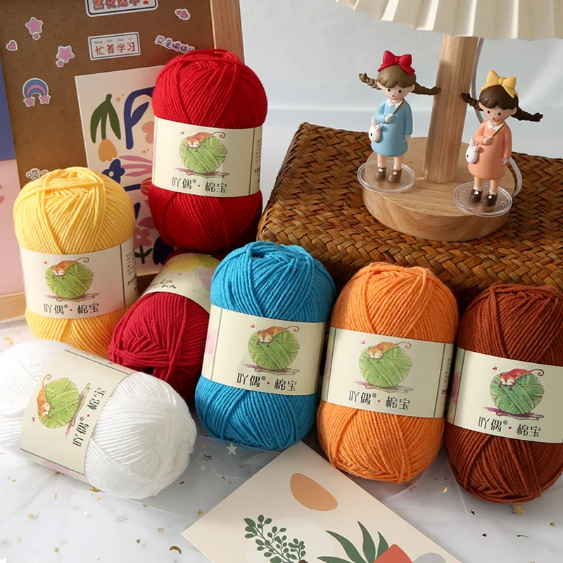 60%Cotton 40% Acrylic  Cotton Crochet Knitting Combed Compact Yarn Multiple Colors Hand Weaving Thread Thick Knitting Wool