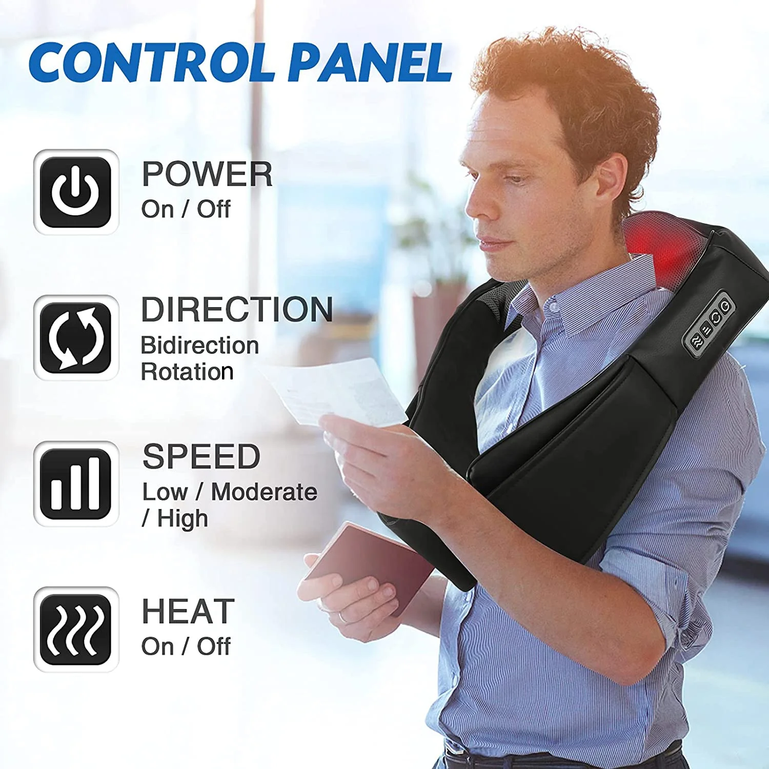 OEM Back Neck and Shoulder Massager Muscle Pain Relief Electric Shiatsu Belt with Heat Deep Kneading Tissue Massage