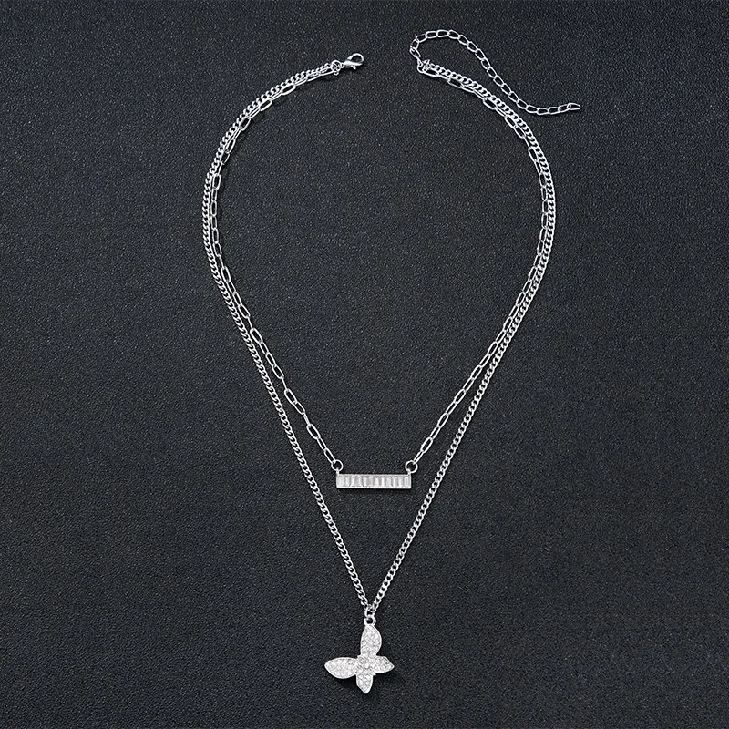Niche ins wind trend Cuban chain set chain multi-layer chain butterfly fashion pendant men and women jewelry