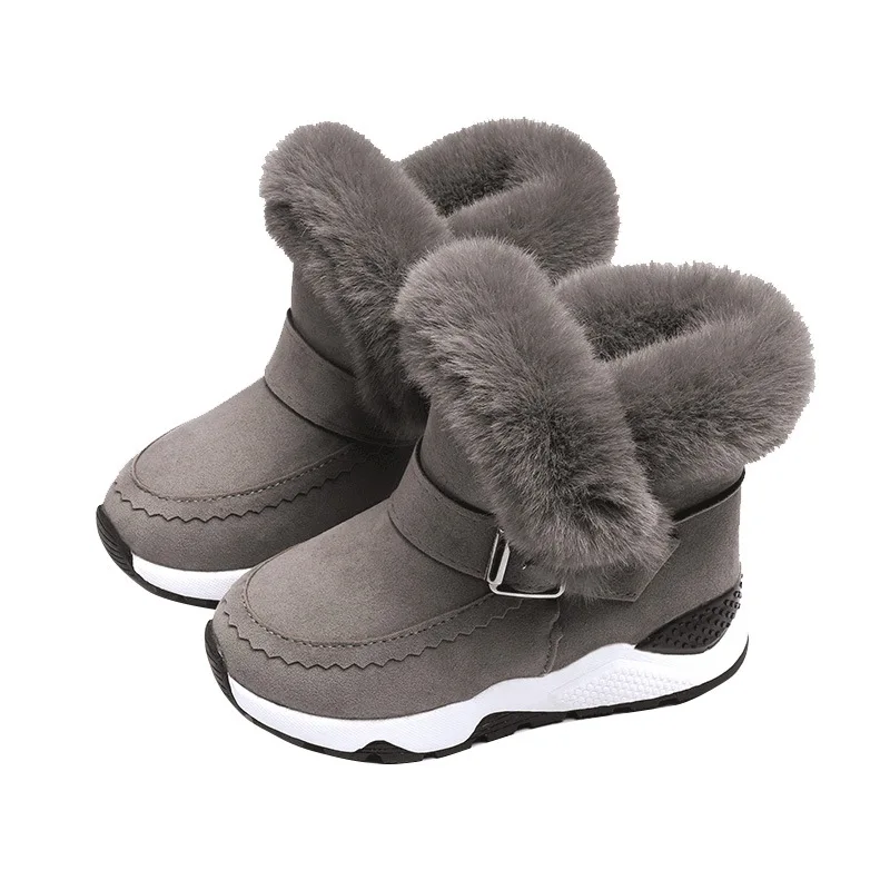 Оптовая продажа, зимняя обувь без шнуровки для девочек, зимние меховые теплые кожаные детские ботинки до щиколотки