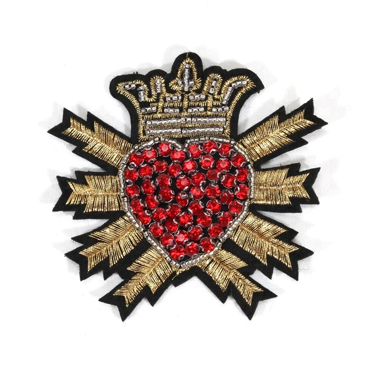 Beaded Crystal Red Diamond Heart Crown Patches