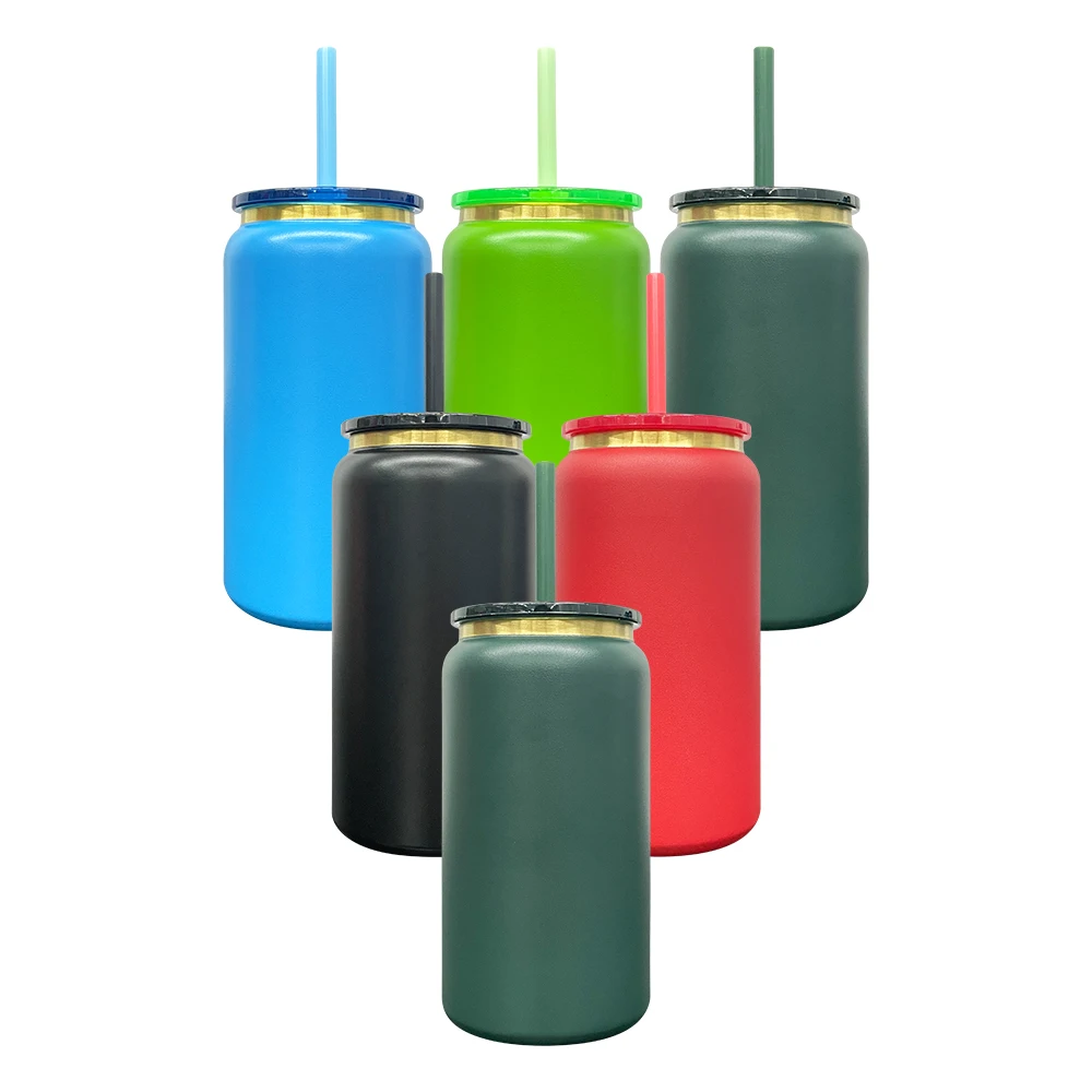 USA Warehouse Free Shipping Colorful Insulated Matt Macaron Blank Sublimation Stainless Steel 16oz Soda Can with Handle