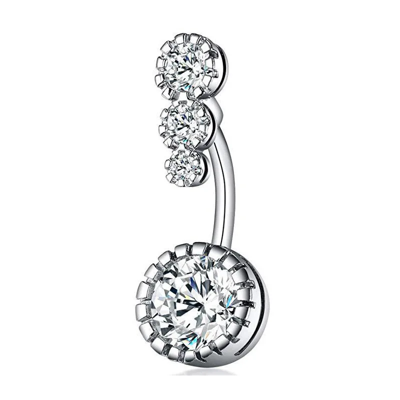 VRIUA Body Punk Navel Bell Button Rings Surgical Steel Belly Button Round Crystal Shiny Silver Gold Navel Piercing New Jewelry