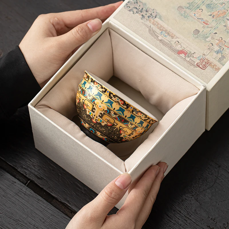 Dehua White Porcelain Tangka Ceramic Tea Cup Creative Master Cup Gift Box Chinese Design Style Cafe Use Kung Fu Tea Set