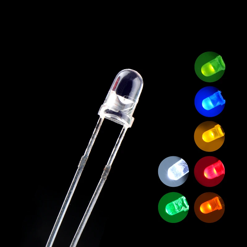 3MM LED diode round Clear F3 radial leds White/Green/Red/Blue/Yellow/Orange/Pink/Purple High quality