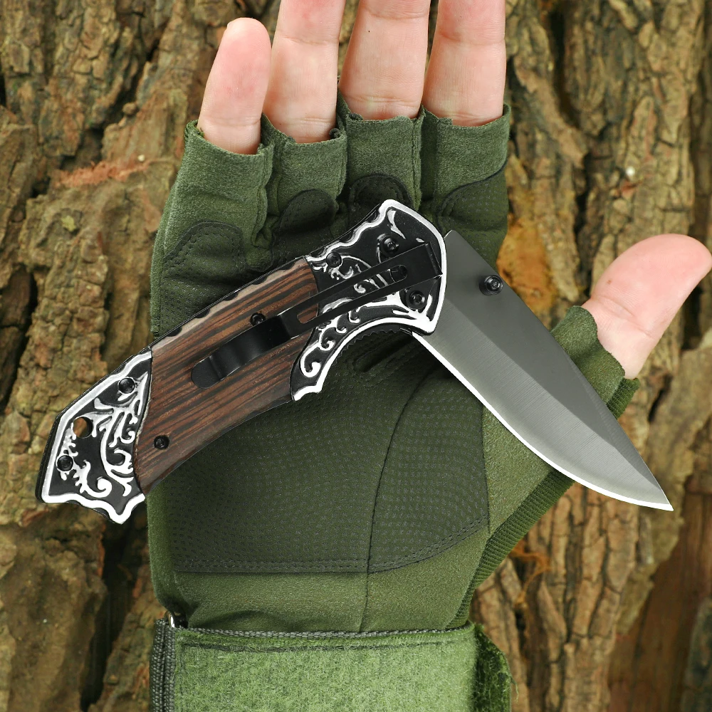 Hot Sale Wood Handle Outdoor Camp Csgo Edc Camping Survival Tactical Folding Pocket Hokapi unting Knife