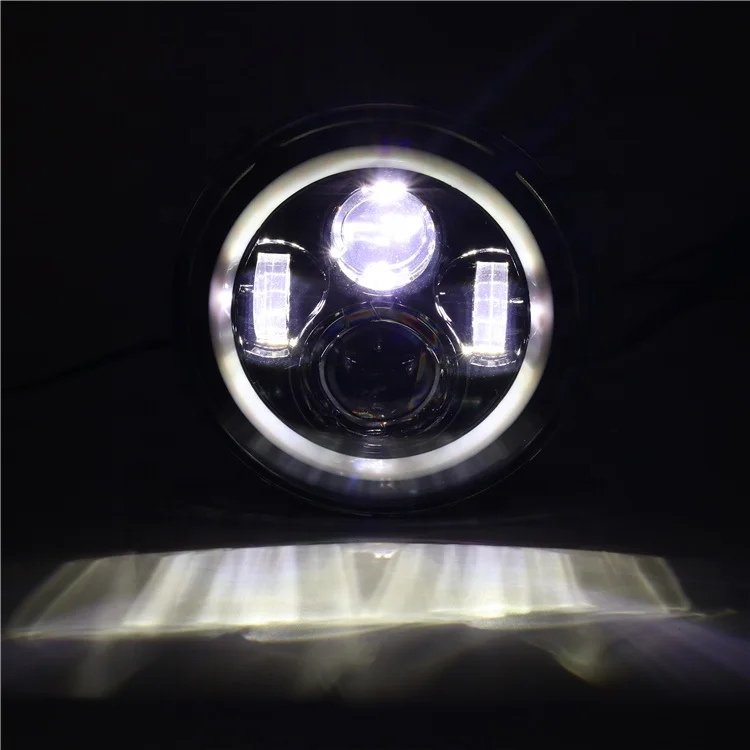 Chrome Black 7 Inch Round LED Headlight with Halo Ring Amber Turn Signal High Low Beam for VW Beetle Classic Land Rover Toyota