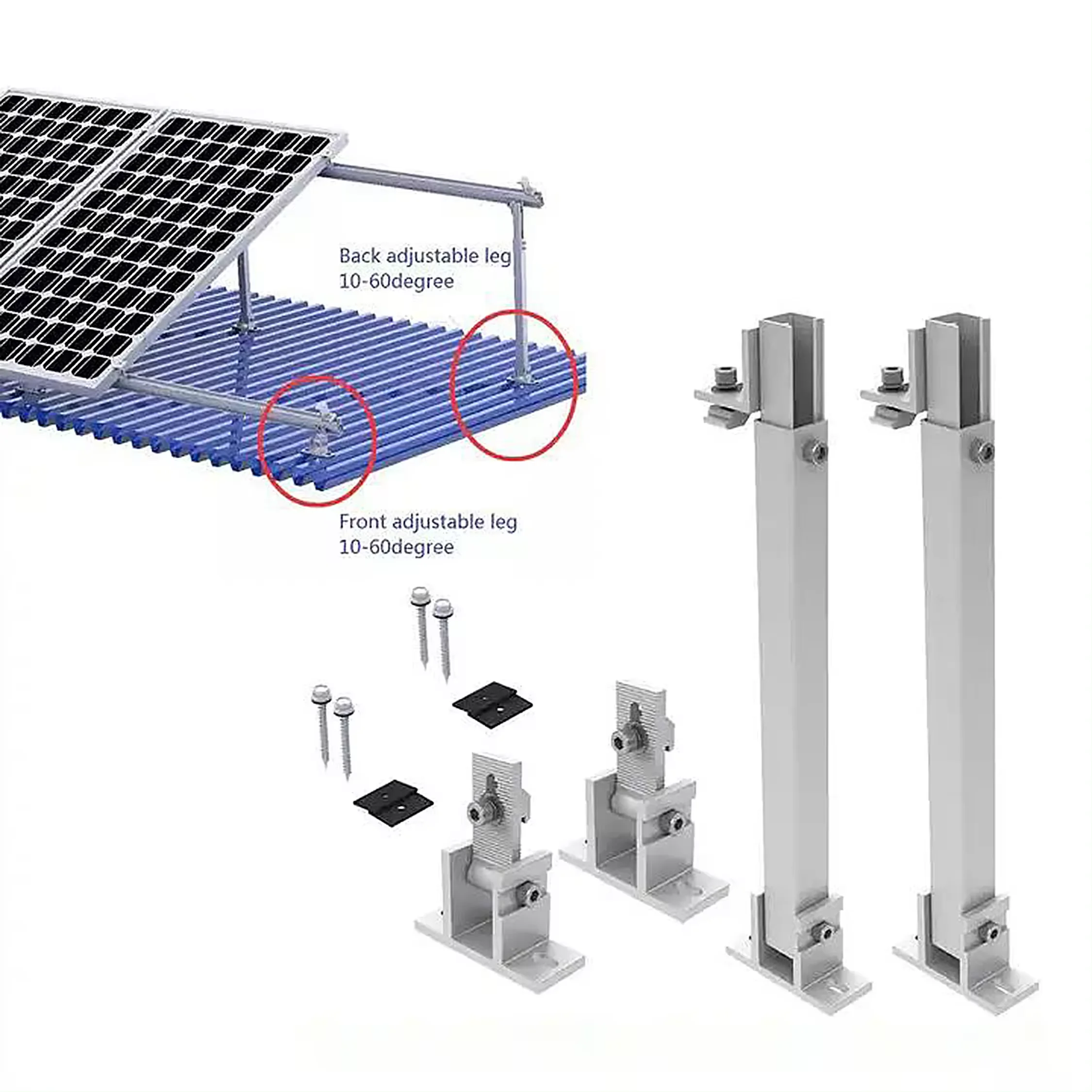 PV Mounting Structure Adjustable Angle Solar Panel Bracket Front Leg and Rear Leg
