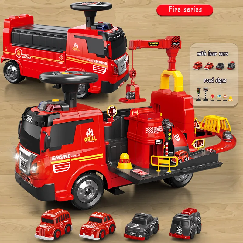 New design fire-fighting scooter toy kids multifunctional puzzle transforming car dual force steering wheel vehicle toys for boy