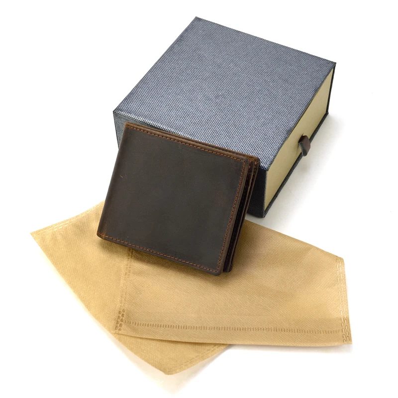 Custom Good Quality New Design Cow Leather Retro Vintage Leather Purse Men Short Slim Genuine Leather Bifold Wallet