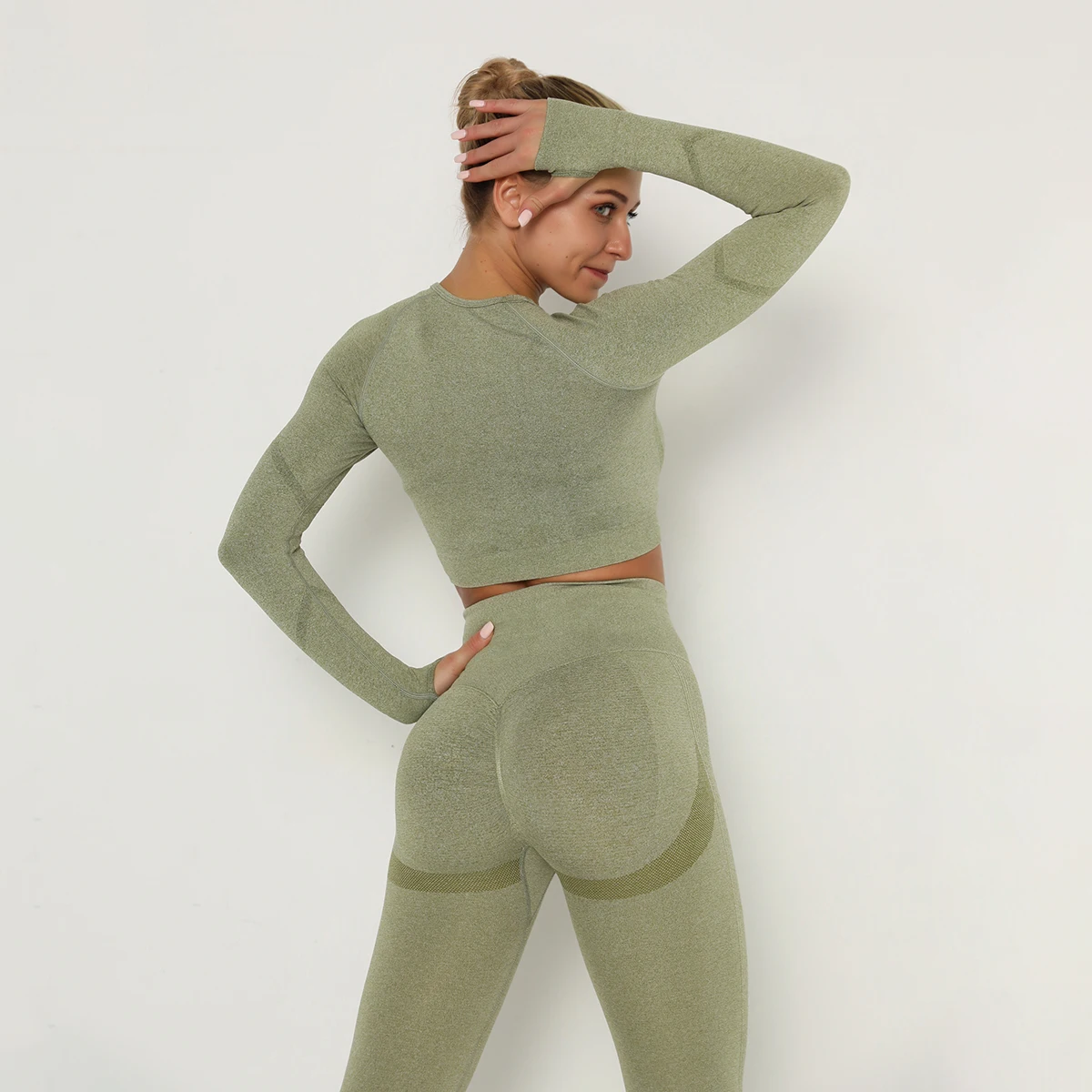Hot Selling Fitness Girl Active Wear Set Slim Long-sleeved Yoga Suit Scrunch Butt Leggings