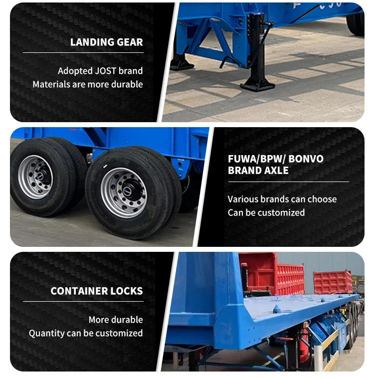 JOZOTG 2 3 4 Axles Flatbed 20ft 40ft 45ft Container Semi Truck Trailer Or Flatbed Cargo Semi Truck Trailer