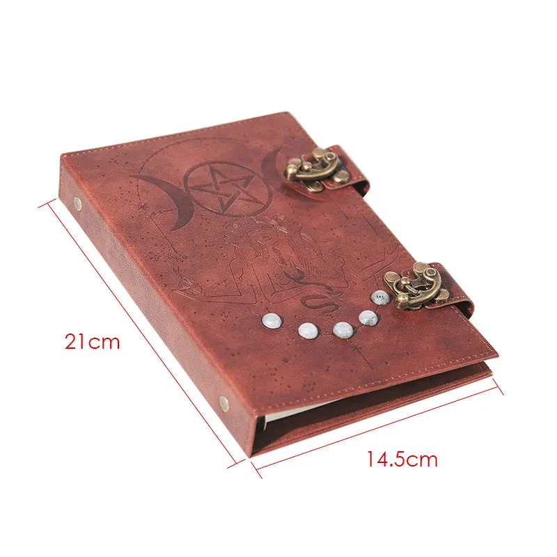 Leather notebook Handmade Brown Third Eye Stone Celtic Triple Moon Embossed Gemstones Vintage Daily Notepad Sketchbook Journal