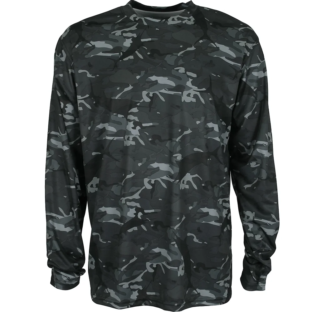 OEM Full Digital Printed Camo 100% Poly Fishing Clothing UPF50+ Quick Dry Camo Long Sleeve Thumb Holes Fishing Shirt For Men