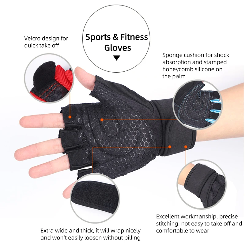 Sports new style gym Gloves with long wrist weightlifting Gloves Best quality fitness half finger Gloves