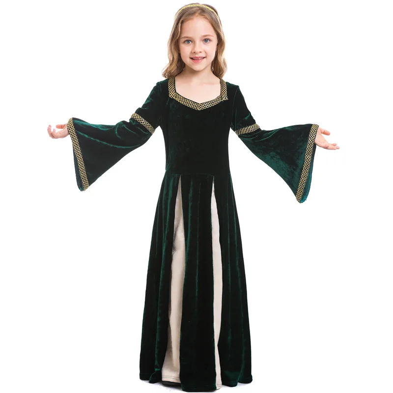 Halloween Green Velvet Renaissance Girls Medieval Princess Costume RKHC-002