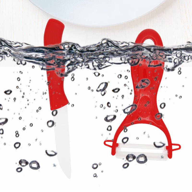 red small kitchen peeler scissor set two-piece set of ceramic fruit knife