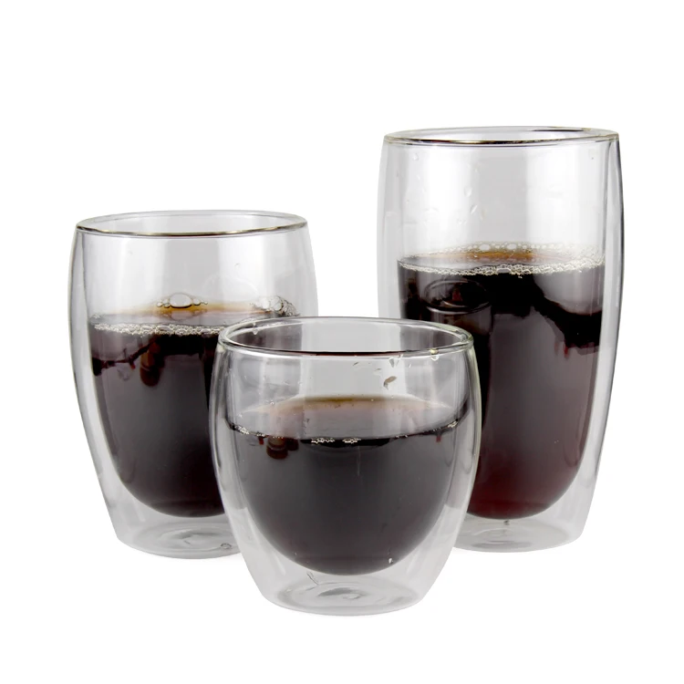 double walled glass espresso cups double layer glass mug  glass cup with bamboo lid Copa de vidrio