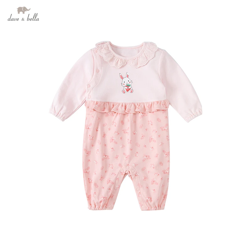 DB1221156  dave bella spring new born baby girls fashion floral print  jumpsuits infant toddler clothes children romper 1 piece