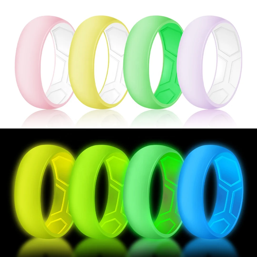 Personalized Engraved Logo OEM Silicone Finger Ring Fashion Medical Grade Breathable Jewelry Silicone Wedding Band for Men