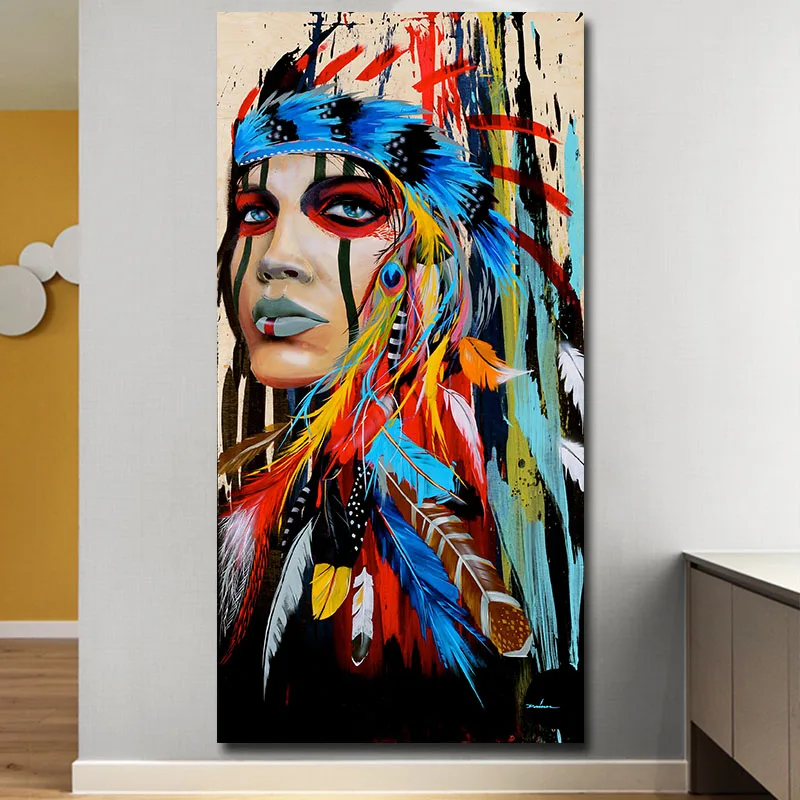 Graffiti Colorful Indian Women Wall Art Pictures And Canvas Painting Poster and Print Wall Art Pictures for Living Home Decor