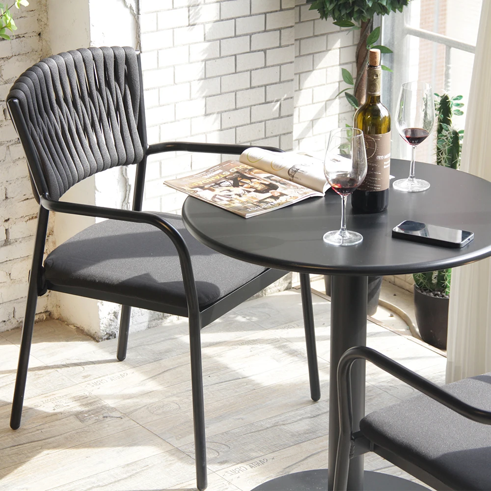 Outdoor Garden Chair Furniture Aluminum Metal Frame Olefin Woven Rope Fabric  Rattan Chair