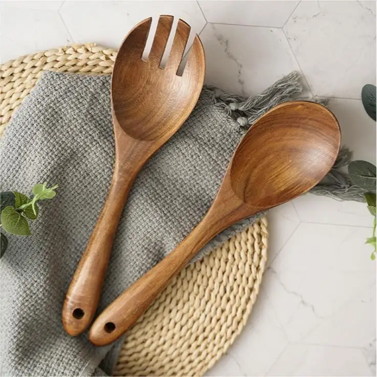 Wholesale Price Customized Logo Handmade Acacia Wooden Servers Spoon Fork Kitchenware Sets