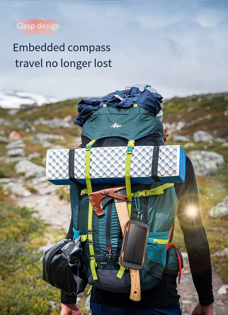 Portable  20000mAh Solar Charger Power Bank Dual  Built-in cable Led light and Compass for  and Electronic Devices