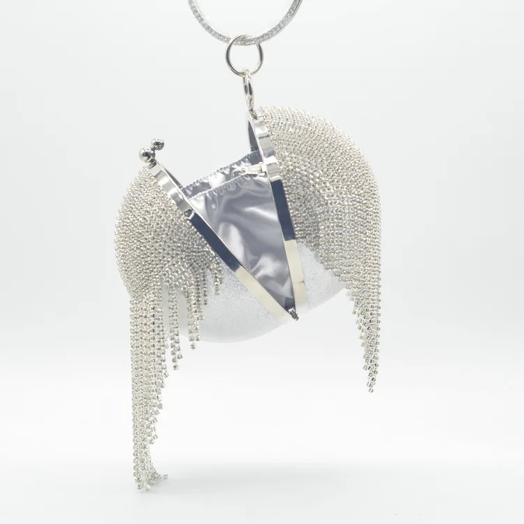 Trendy Woman Luxury Rhinestone Round Ball Bag Beaded Wedding Bag Girls Party  Crystal Clutches Diamond Tassel Evening Bags