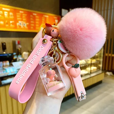 Milk Bottle Milk Tea Cup Key Chain Manufacturer Spot Cute Hair Ball Key Floating Key Chain Bag Pendant Female
