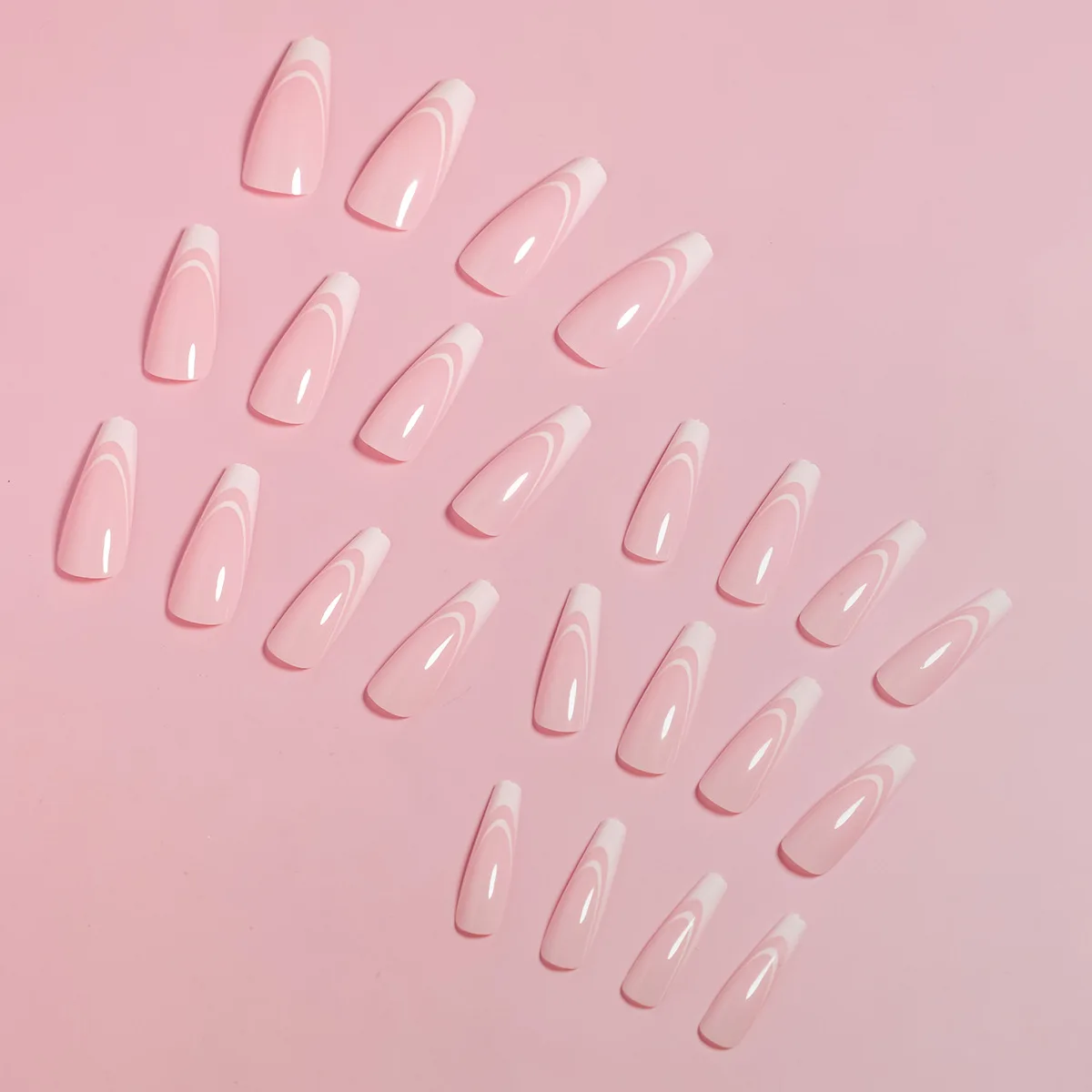 24 Pcs White French Nails Super long Ballerina Pink Waterproof Press on Nails ABS Acrylic Artificial Nails for Women