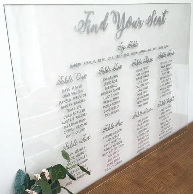 Acrylic Printed Personalised A2 , A1 or A0 acrylic seating chart Table Plan Wedding table plan