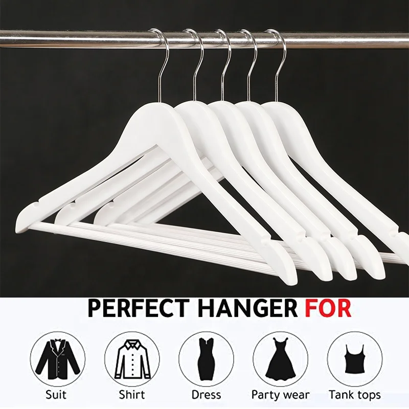 Wholesale Price Cloths Clothing Pants Shirt Straight White Wooden Hanger with notches 30 pack