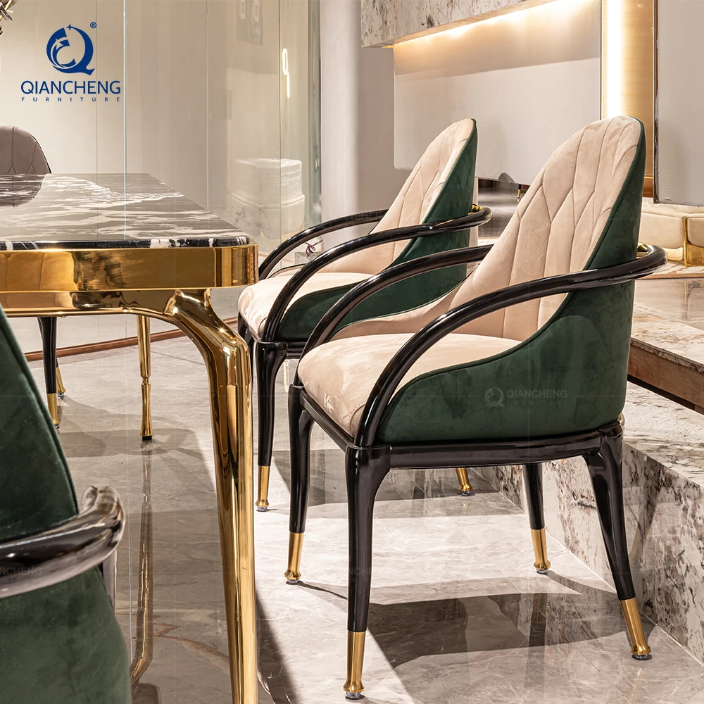 QIANCHENG stainless steel dark soild wood frame dining chair minimalist restaurant furniture french style armchair