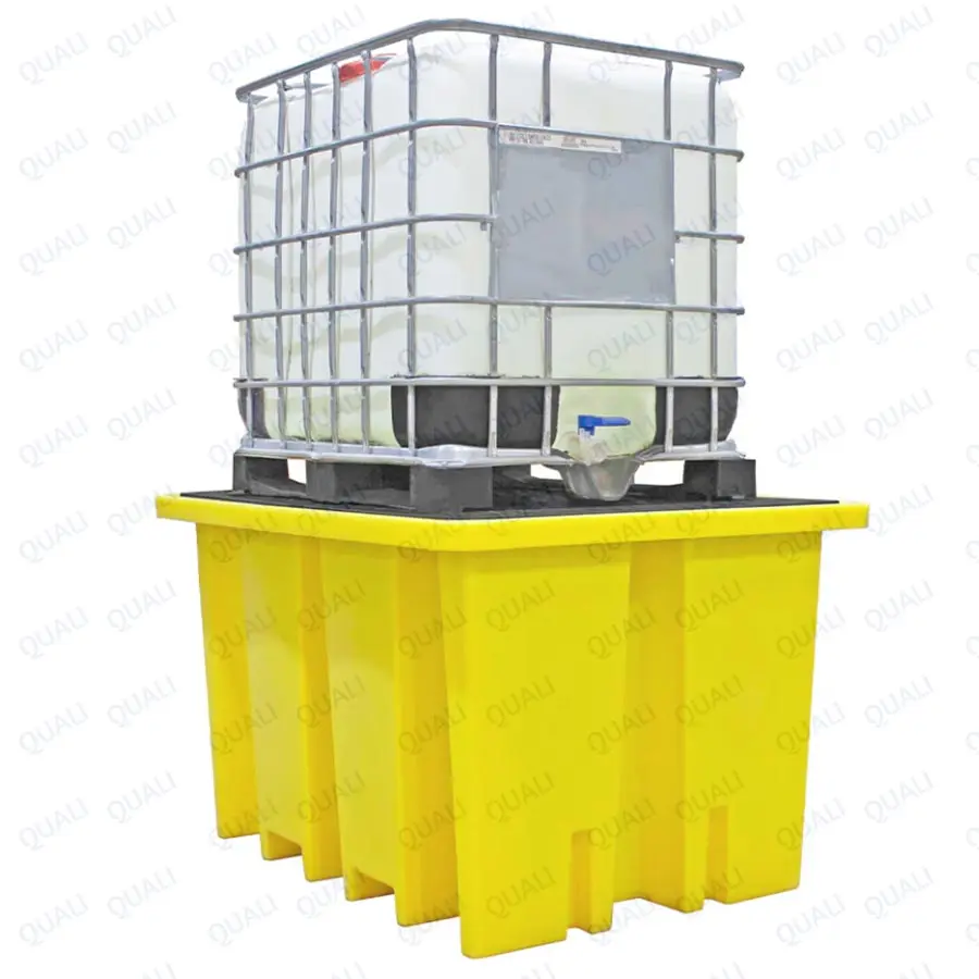 Quali Warehouse Storage Double IBC Spill Containment Pallet Forklift Two IBC Plastic Spill Pallet For Liquid Storage