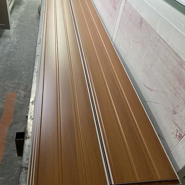 China Factory Cheap Wooden Color Laminate fluted pvc ceiling Pure White Brown Hot Stamping Foil faux pvc ceiling cladding